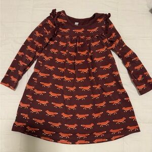 Tea Collection Maroon Fox Print Ruffled Long Sleeve Dress